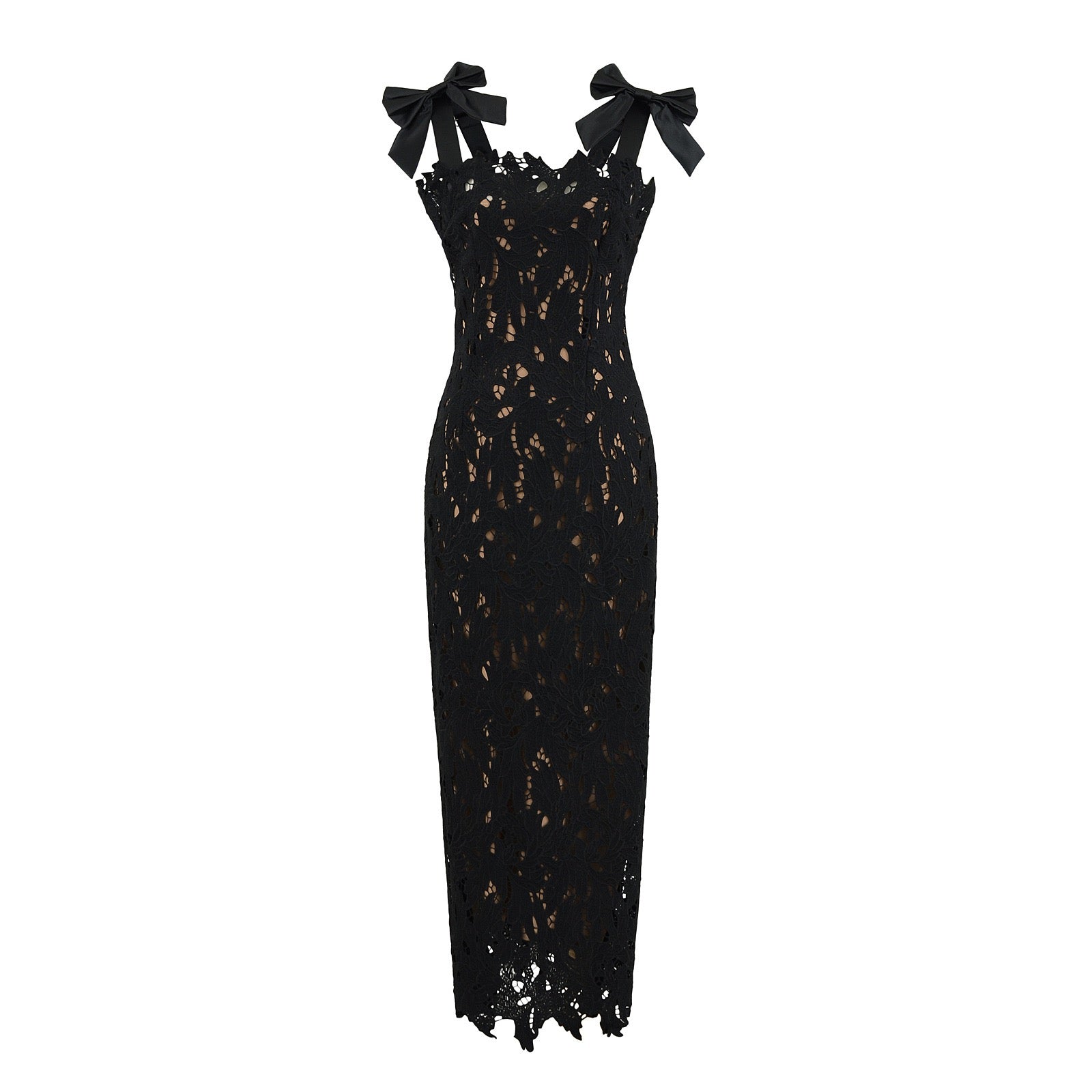 Black Floral Lace Midi Dress